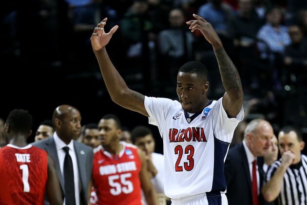 PORTLAND, OR - MARCH 21:  Rondae Hollis-Jefferson #23 of the Arizona Wildcats reacts in the second half against the Ohio State Buckeyes during the third round of the 2015 NCAA Men's Basketball Tournament at Moda Center on March 21, 2015 in Portland, Oregon.  (Photo by Stephen Dunn/Getty Images)