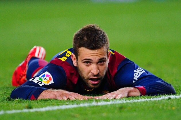 BARCELONA, SPAIN - MARCH 22:  Jordi Alba of FC Barcelona looks on during the La Liga match Between FC Barcelona and Real Madrid CF at Camp Nou on March 22, 2015 in Barcelona, Spain.  (Photo by David Ramos/Getty Images)