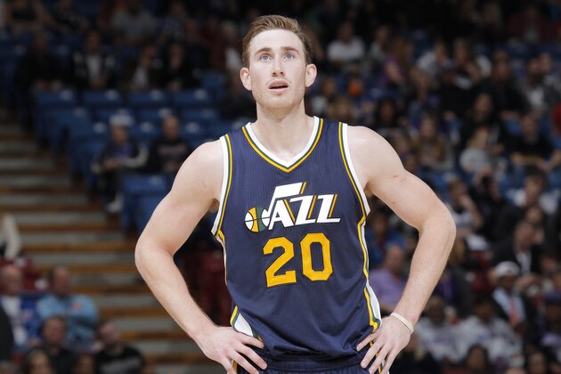 SACRAMENTO, CA - DECEMBER 8: Gordon Hayward #20 of the Utah Jazz looks on during the game against the Sacramento Kings on December 8, 2014 at Sleep Train Arena in Sacramento, California. NOTE TO USER: User expressly acknowledges and agrees that, by downloading and or using this photograph, User is consenting to the terms and conditions of the Getty Images Agreement. Mandatory Copyright Notice: Copyright 2014 NBAE (Photo by Rocky Widner/NBAE via Getty Images)