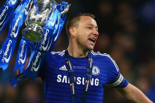 LONDON, ENGLAND - MARCH 01:  Captain John Terry of Chelsea celebrates with the trophy during the Capital One Cup Final match between Chelsea and Tottenham Hotspur at Wembley Stadium on March 1, 2015 in London, England.  (Photo by Clive Rose/Getty Images)