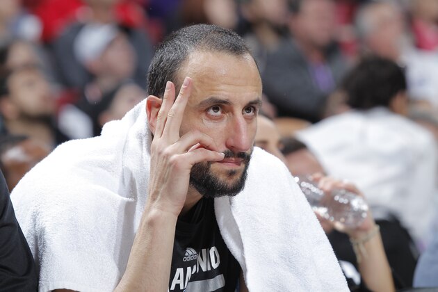 SACRAMENTO, CA - FEBRUARY 27: Manu Ginobili #20 of the San Antonio Spurs looks on during the game against the Sacramento Kings on February 27, 2015 at Sleep Train Arena in Sacramento, California. NOTE TO USER: User expressly acknowledges and agrees that, by downloading and or using this photograph, User is consenting to the terms and conditions of the Getty Images Agreement. Mandatory Copyright Notice: Copyright 2015 NBAE (Photo by Rocky Widner/NBAE via Getty Images)