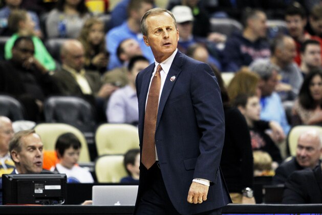 PITTSBURGH, PA - MARCH 19:  Head coach Rick Barnes of the Texas Longhorns reacts in the first half against the Butler Bulldogs during the second round of the 2015 NCAA Men's Basketball Tournament at Consol Energy Center on March 19, 2015 in Pittsburgh, Pennsylvania.  (Photo by Justin K. Aller/Getty Images)