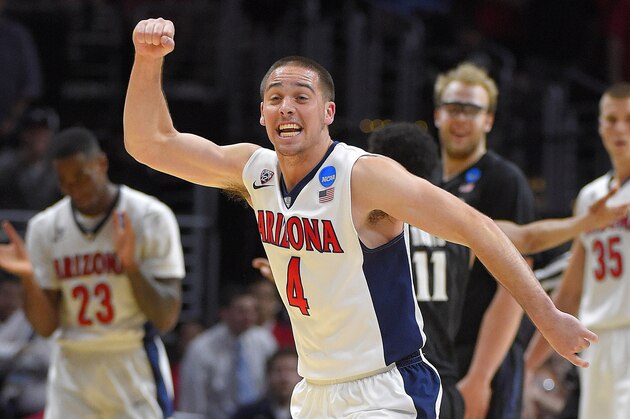 Arizona guard T.J. McConnell reacts while playing Xavier during the second half in a college basketball regional semifinal in the NCAA Tournament, Thursday, March 26, 2015, in Los Angeles. (AP Photo/Mark J. Terrill)