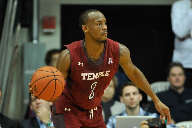 Dec 14, 2014; Villanova, PA, USA; Temple Owls guard Will Cummings (2) passes the ball against the Villanova Wildcats at The Pavilion. Villanova won 85-62.  Mandatory Credit: Derik Hamilton-USA TODAY Sports