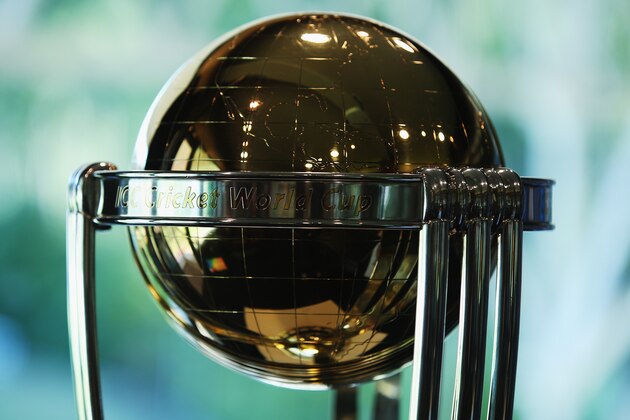 DUNEDIN, NEW ZEALAND - DECEMBER 04:  The Cricket World Cup trophy is displayed during the ICC Cricket World Cup Qualifier 2014 Media Launch at University Oval on December 4, 2013 in Dunedin, New Zealand.  (Photo by Hannah Peters/Getty Images for ICC)