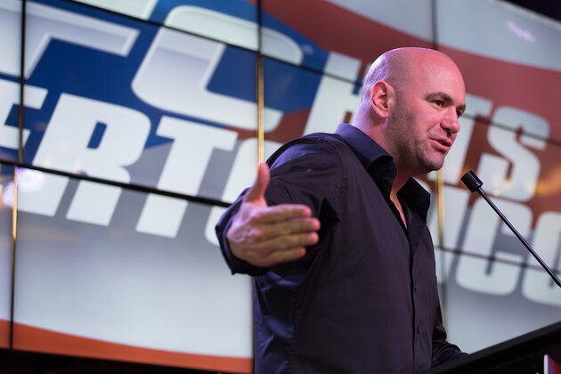 SAN JUAN, PUERTO RICO - MARCH 26: Dana White, President and CEO of the UFC, addresses the audience during a press conference in San Juan Puerto Rico to promote the sport on the island on March 26, 2014 in San Juan, Puerto Rico. (Photo by Angel Valentin/Getty Images)