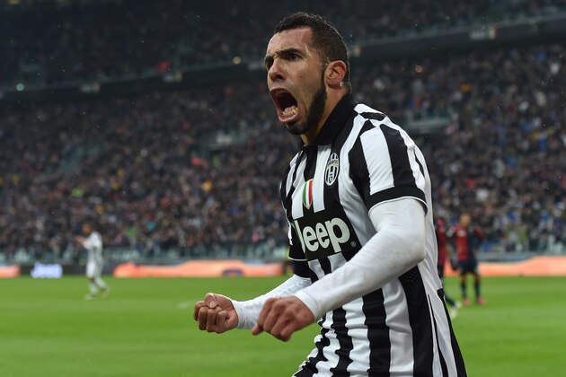 TURIN, ITALY - MARCH 22:  Carlos Tevez of Juventus FC celebrates after scoring the opening goal during the Serie A match between Juventus FC and Genoa CFC at Juventus Arena on March 22, 2015 in Turin, Italy.  (Photo by Valerio Pennicino/Getty Images)