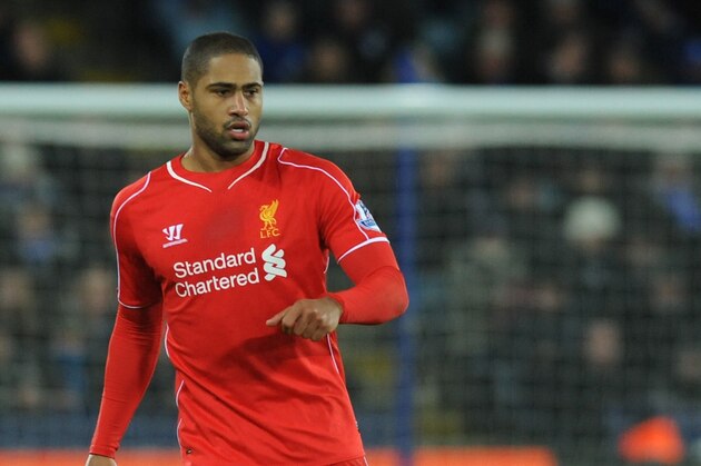 Liverpool's Glen Johnson during the English Premier League soccer match between Leicester City and Liverpool at King Power Stadium, in Leicester, England, Tuesday, Dec. 2, 2014.  (AP Photo/Rui Vieira)