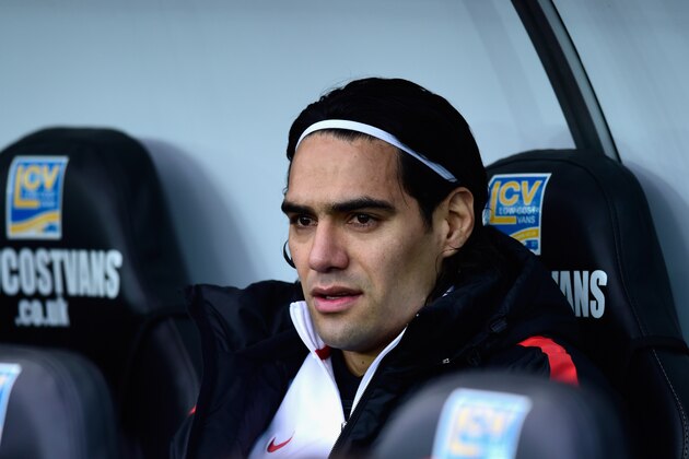 SWANSEA, WALES - FEBRUARY 21:  Manchester United player Radamel Falcao looks on from the substitutes bench before the Barclays Premier League match between Swansea City and Manchester United at Liberty Stadium on February 21, 2015 in Swansea, Wales.  (Photo by Stu Forster/Getty Images)