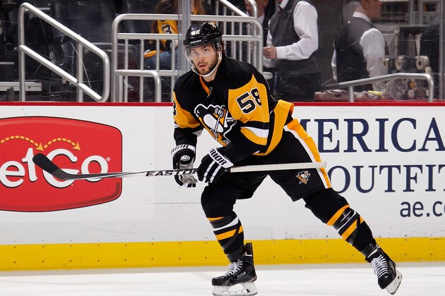 PITTSBURGH, PA - MARCH 15:  Kris Letang #58 of the Pittsburgh Penguins skates against the Detroit Red Wings at Consol Energy Center on March 15, 2015 in Pittsburgh, Pennsylvania.  (Photo by Gregory Shamus/NHLI via Getty Images)