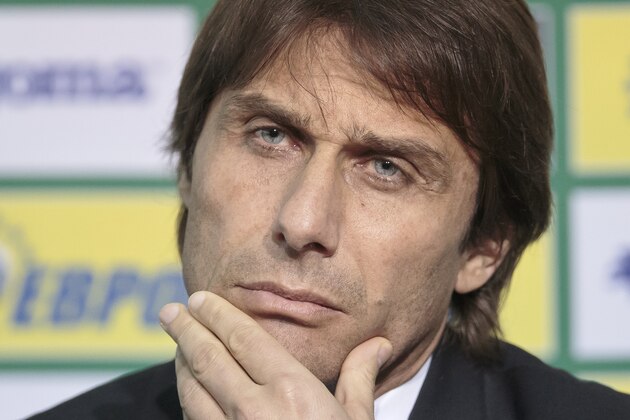 Italy's coach Antonio Conte listens to questions during a press conference at the Vassil Levski stadium, in Sofia, Bulgaria, Friday, March 27, 2015, ahead of Saturday's Euro 2016, Group H qualifying soccer match against Bulgaria.(AP Photo/Vadim Ghirda)