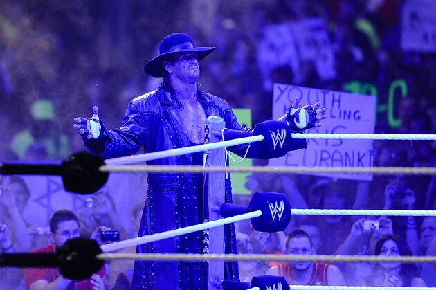 WWE Superstar Undertaker during WrestleMania XXVII at the Georgia Dome in Atlanta, Georgia on Sunday, April 3, 2011. (Paul Abell/AP Images for WWE Corp.)