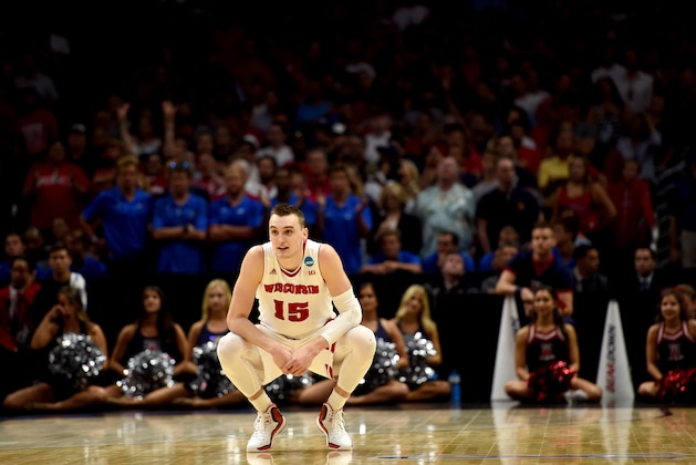 LOS ANGELES, CA - MARCH 28:  Sam Dekker #15 of the Wisconsin Badgers looks on late in the second half against the Arizona Wildcats during the West Regional Final of the 2015 NCAA Men's Basketball Tournament at Staples Center on March 28, 2015 in Los Angeles, California.  (Photo by Harry How/Getty Images)