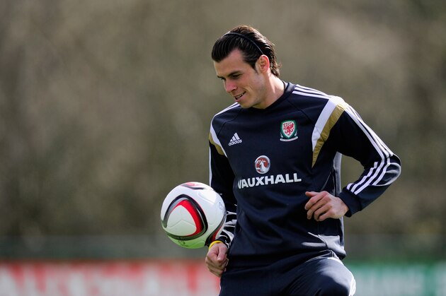 CARDIFF, WALES - MARCH 25:  Wales player Gareth Bale in action during training ahead of this weekend's game against Israel at the Vale Hotel on March 25, 2015 in Cardiff, Wales.  (Photo by Stu Forster/Getty Images)