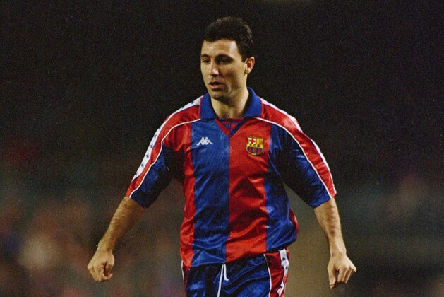 Bulgarian striker Hristo Stoichkov playing for the Spanish club FC Barcelona, late 1990s. (Photo by Mike Hewitt/Getty Images)