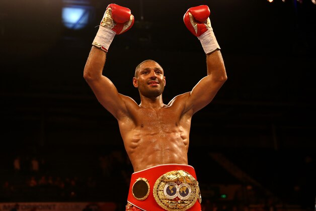 SHEFFIELD, ENGLAND - MARCH 28:  Kell Brook celebrates after beating Jo Jo Dan during their IBF World Welterweight Title Fight at the Motorpoint Arena on March 28, 2015 in Sheffield, England.  (Photo by Richard Heathcote/Getty Images)