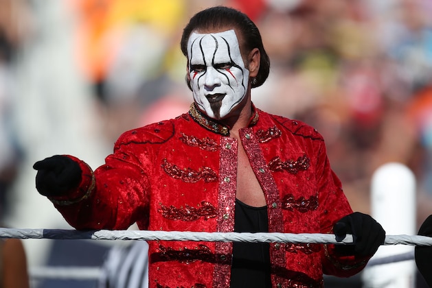 IMAGE DISTRIBUTED FOR WWE - WWE Superstar Sting makes his first ever WrestleMania appearance at Levi’s Stadium on Sunday, March 29, 2015 in Santa Clara, CA. WrestleMania broke the Levi’s Stadium attendance record at 76,976 fans from all 50 states and 40 countries. (Don Feria/AP Images for WWE)