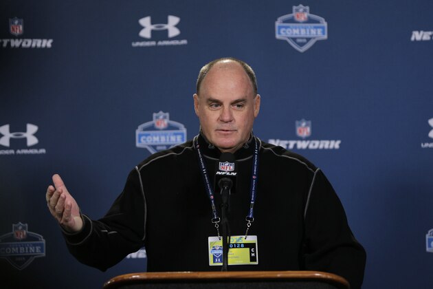 Pittsburgh Steelers general manager Kevin Colbert answers a question during a news conference at the NFL football scouting combine in Indianapolis, Wednesday, Feb. 18, 2015. (AP Photo/David J. Phillip)