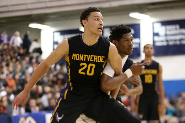 Montverde Academy's Ben Simmons #20 in action against Roselle Catholic during a high school basketball game on Friday, Feb. 13, 2015, in Kean, NJ.  Montverde won the game. (AP Photo/Gregory Payan)