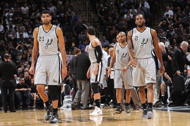 SAN ANTONIO - MARCH 27: The San Antonio Spurs during the game against the Dallas Mavericks at the AT&T Center on March 27, 2014 in San Antonio, Texas. NOTE TO USER: User expressly acknowledges and agrees that, by downloading and or using this photograph, user is consenting to the terms and conditions of the Getty Images License Agreement. Mandatory Copyright Notice: Copyright 2015 NBAE (Photos by D. Clarke Evans/NBAE via Getty Images) SAN ANTONIO - MARCH 27: The San Antonio Spurs during the game against the Dallas Mavericks at the AT&T Center on March 27, 2014 in San Antonio, Texas. NOTE TO USER: User expressly acknowledges and agrees that, by downloading and or using this photograph, user is consenting to the terms and conditions of the Getty Images License Agreement. Mandatory Copyright Notice: Copyright 2015 NBAE (Photos by D. Clarke Evans/NBAE via Getty Images)