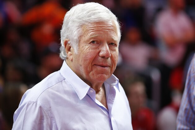 New England Patriots Football team owner Robert Kraft attends the NBA basketball game between the Los Angeles Clippers and Washington Wizards, Friday, March 20, 2015, in Los Angeles. (AP Photo/Danny Moloshok)