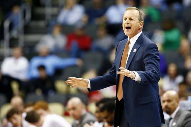PITTSBURGH, PA - MARCH 19:  Head coach Rick Barnes of the Texas Longhorns reacts in the second half against the Butler Bulldogs during the second round of the 2015 NCAA Men's Basketball Tournament at Consol Energy Center on March 19, 2015 in Pittsburgh, Pennsylvania.  (Photo by Jared Wickerham/Getty Images)