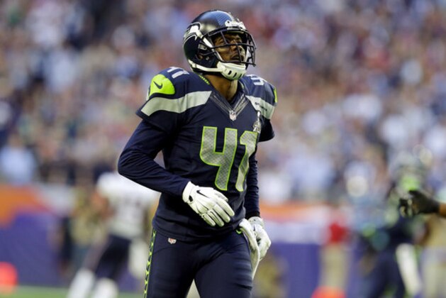 Seattle Seahawks cornerback Byron Maxwell (41) during the first half of NFL Super Bowl XLIX football game against the Seattle Seahawks Sunday, Feb. 1, 2015, in Glendale, Ariz. (AP Photo/Michael Conroy)
