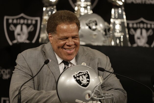 Oakland Raiders general manager Reggie McKenzie speaks during a news conference Thursday, May 8, 2014, at the Raiders' practice facility in Alameda, Calif. The Raiders found the pass rusher they wanted when they selected Buffalo linebacker Khalil Mack with the fifth overall pick in the first round of the NFL draft Thursday night. (AP Photo/Ben Margot)