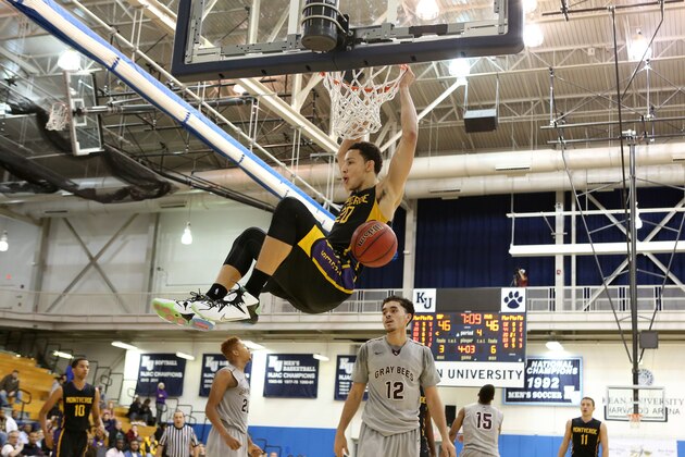 Montverde's Ben Simmons #20 dunks against St. Benedict's Prep during a high school basketball game on Saturday, Feb. 14, 2015, in Kean, NJ. (AP Photo/Gregory Payan)