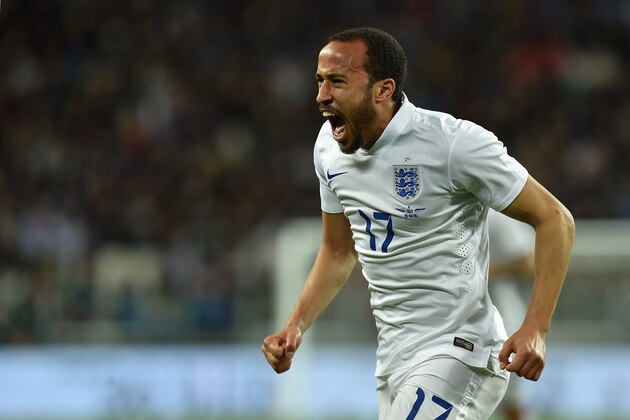 TURIN, ITALY - MARCH 31:  Andros Townsend of England celebrates a goal during the international friendly match between Italy and England at the Juventus Arena on March 31, 2015 in Turin, Italy.  (Photo by Valerio Pennicino/Getty Images)