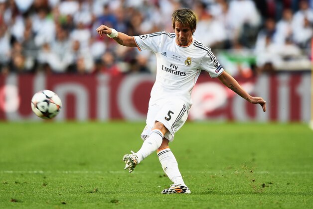 LISBON, PORTUGAL - MAY 24:  Fabio Coentrao of Real Madrid in action during the UEFA Champions League Final between Real Madrid and Atletico de Madrid at Estadio da Luz on May 24, 2014 in Lisbon, Portugal.  (Photo by Laurence Griffiths/Getty Images)