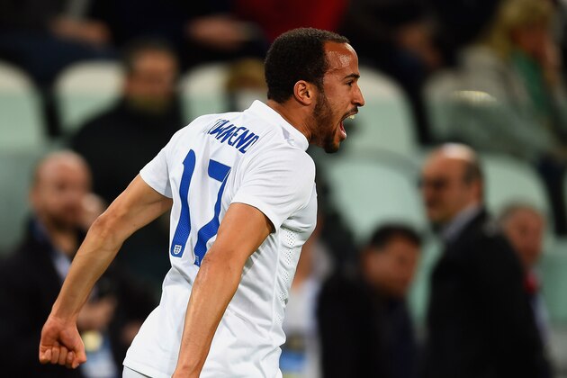 TURIN, ITALY - MARCH 31:  Andros Townsend of England celebrates scoring their first goal during the international friendly match between Italy and England at the Juventus Arena on March 31, 2015 in Turin, Italy.  (Photo by Laurence Griffiths/Getty Images)