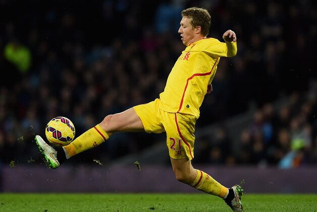 BIRMINGHAM, ENGLAND - JANUARY 17:  Lucas Leiva of Liverpool in action during the Barclays Premier League match between Aston Villa and Liverpool at Villa Park on January 17, 2015 in Birmingham, England.  (Photo by Laurence Griffiths/Getty Images)