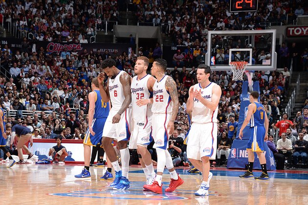 LOS ANGELES, CA - MARCH 31:  The Los Angeles Clippers during the game against the Golden State Warriors on March 31, 2015 at STAPLES Center in Los Angeles, California. NOTE TO USER: User expressly acknowledges and agrees that, by downloading and/or using this Photograph, user is consenting to the terms and conditions of the Getty Images License Agreement. Mandatory Copyright Notice: Copyright 2015 NBAE (Photo by Andrew D. Bernstein/NBAE via Getty Images)