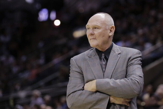 Sacramento Kings head coach George Karl watches his team during the second half of an NBA basketball game against the San Antonio Spurs, Wednesday, March 4, 2015, in San Antonio. (AP Photo/Eric Gay)