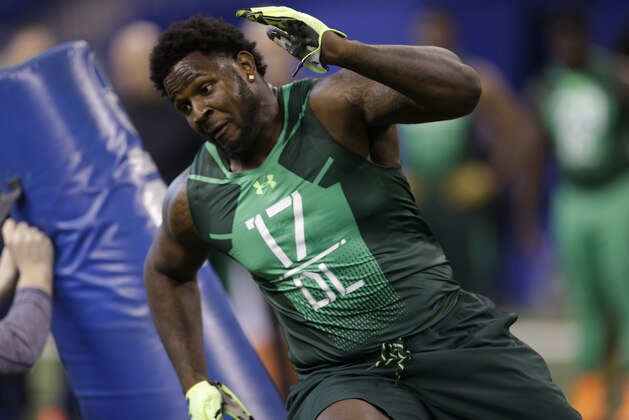 Florida State defensive lineman Mario Edwards runs a drill at the NFL football scouting combine in Indianapolis, Sunday, Feb. 22, 2015. (AP Photo/David J. Phillip)