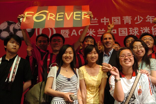 BEIJING, CHINA - JULY 6: (CHINA OUT) Franco Baresi, formerly of AC Milan, attends a press conference to help promote the new 'Milan Junior Camp' on July 6, 2006 in Beijing, China. (Photo by China Photos/Getty Images)
