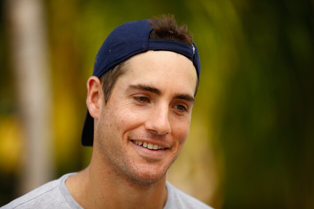 KEY BISCAYNE, FL - MARCH 24:  John Isner of the USA speaks to the media during Day 2 of the Miami Open at the Crandon Park Tennis Center on March 24, 2015 in Key Biscayne, Florida.  (Photo by Al Bello/Getty Images)