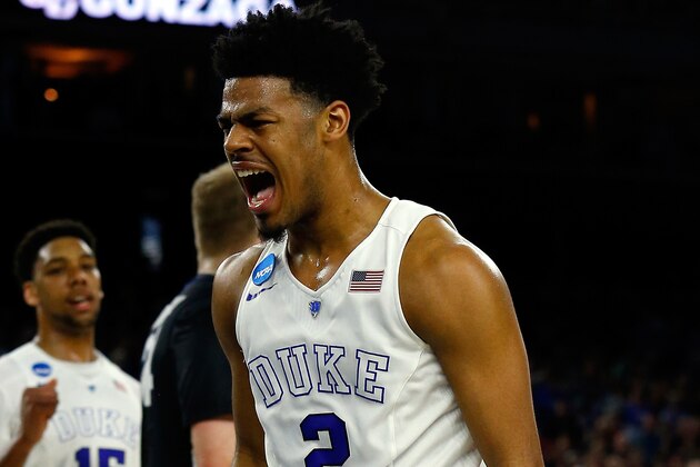 HOUSTON, TX - MARCH 29:  Quinn Cook #2 of the Duke Blue Devils reacts against the Gonzaga Bulldogs during the South Regional Final of the 2015 NCAA Men's Basketball Tournament at NRG Stadium on March 29, 2015 in Houston, Texas.  (Photo by Tom Pennington/Getty Images)