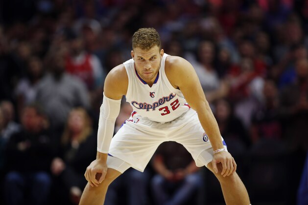 Los Angeles Clipperss Blake Griffin stands on the court against the Golden State Warriors before an NBA basketball game, Tuesday, March 31, 2015, in Los Angeles. (AP Photo/Danny Moloshok)