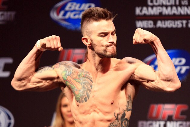 Aug 27, 2013; Indianapolis, IN, USA; Brandon Thatch during weigh-ins for the upcoming UFC Fight Night 27 at Bankers Life Fieldhouse. Mandatory Credit: Pat Lovell-USA TODAY Sports