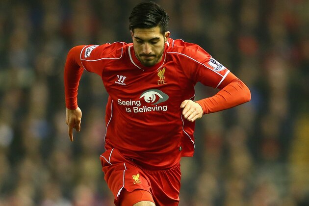 LIVERPOOL, ENGLAND - FEBRUARY 10:  Emre Can of Liverpool in action during the Barclays Premier League match between Liverpool and Tottenham Hotspur at Anfield on February 10, 2015 in Liverpool, England.  (Photo by Clive Brunskill/Getty Images)