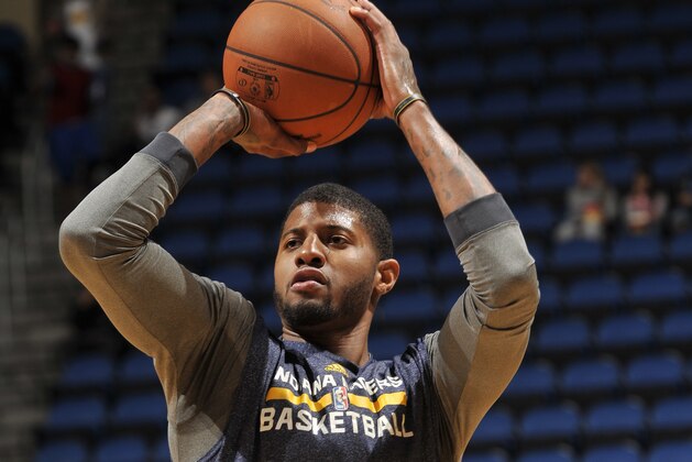 ORLANDO, FL - JANUARY 25: Paul George #13 of the Indiana Pacers before the game against the Orlando Magic on January 25, 2015 at Amway Center in Orlando, Florida. NOTE TO USER: User expressly acknowledges and agrees that, by downloading and or using this photograph, User is consenting to the terms and conditions of the Getty Images License Agreement. Mandatory Copyright Notice: Copyright 2014 NBAE (Photo by Fernando Medina/NBAE via Getty Images)