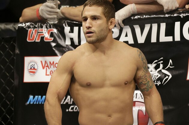 Chad Mendes before fighting Darren Elkins during a UFC featherweight mixed martial arts fight in San Jose, Calif., Saturday, April 20, 2013. (AP Photo/Jeff Chiu)