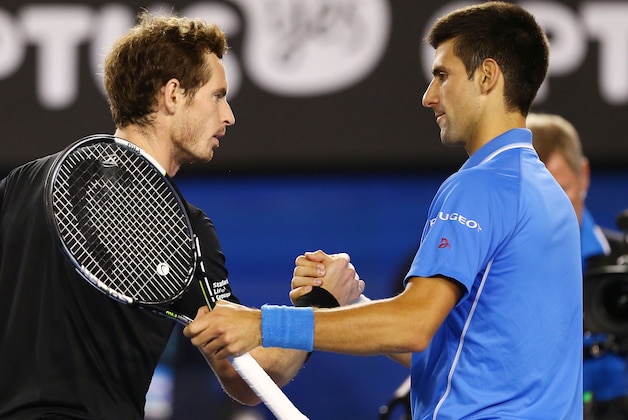 MELBOURNE, AUSTRALIA - FEBRUARY 01:  Novak Djokovic of Serbia and Andy Murray of Great Britain at the net after Novak Djokovic won their men's final match during day 14 of the 2015 Australian Open at Melbourne Park on February 1, 2015 in Melbourne, Australia.  (Photo by Clive Brunskill/Getty Images)