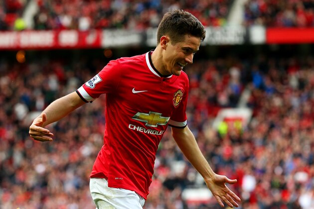 MANCHESTER, ENGLAND - APRIL 04:  Ander Herrera of Manchester United celebrates after scoring his team's third goal during the Barclays Premier League match between Manchester United and Aston Villa at Old Trafford on April 4, 2015 in Manchester, England.  (Photo by Alex Livesey/Getty Images)