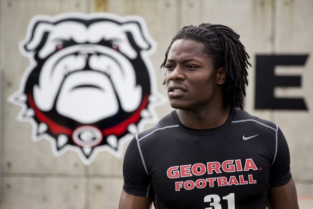 Chris Conley works out at NFL Pro Day at the University of Georgia Wednesday, March 18, 2015, in Athens, Ga. (AP Photo/David Goldman)
