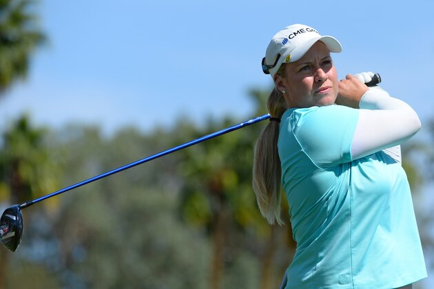 RANCHO MIRAGE, CA - APRIL 05:  Brittany Lincicome makes a tee shot on the third hole during the final round of the ANA Inspiration on the Dinah Shore Tournament Course at Mission Hills Country Club on April 5, 2015 in Rancho Mirage, California.  (Photo by Robert Laberge/Getty Images)