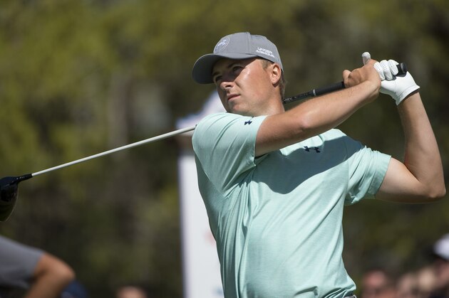 Jordan Spieth watches his drive from the first tee during the fourth round of the Valero Texas Open golf tournament, Sunday, March 29, 2015, in San Antonio. (AP Photo/Darren Abate)
