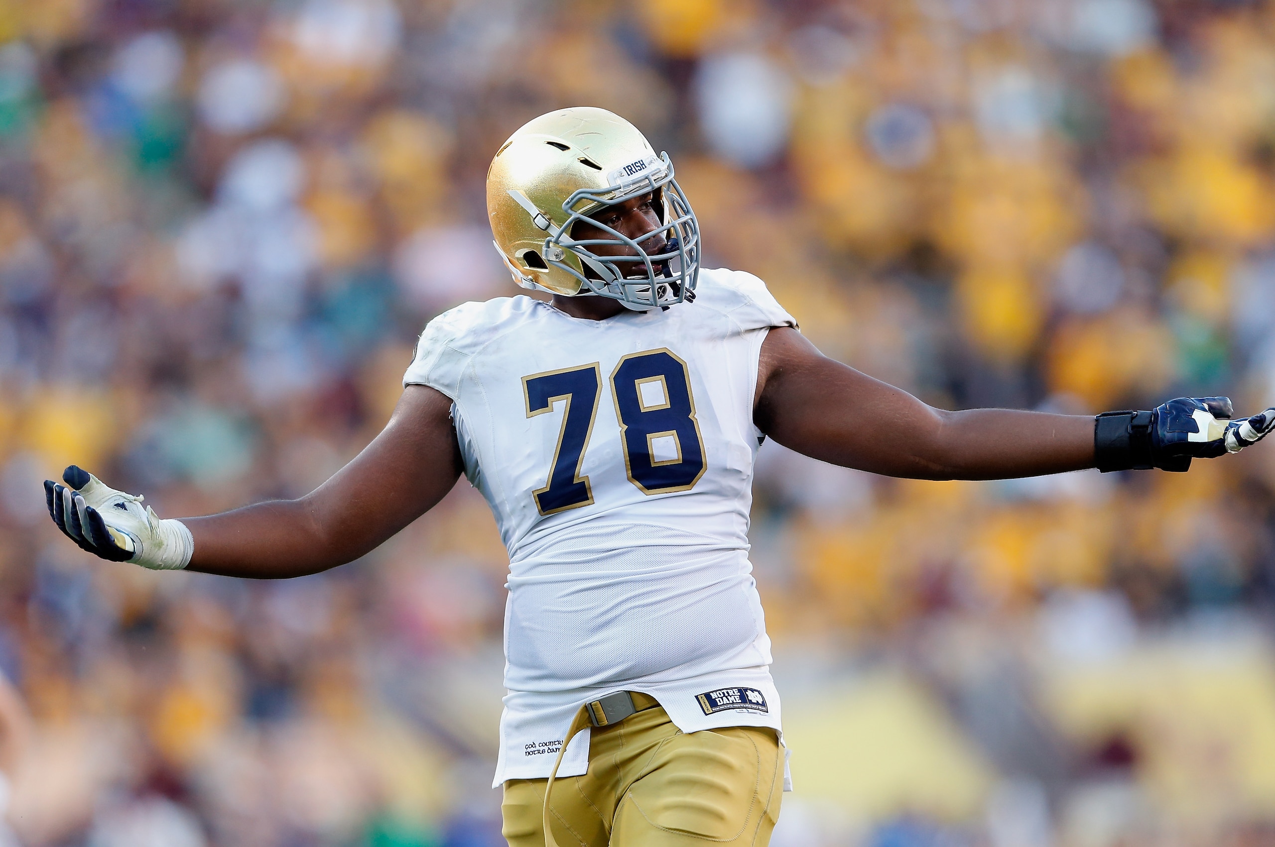 TEMPE, AZ - NOVEMBER 08:  Offensive lineman Ronnie Stanley #78 of the Notre Dame Fighting Irish during the college football game against the Arizona State Sun Devils at Sun Devil Stadium on November 8, 2014 in Tempe, Arizona. The Sun Devils defeated the Fighting Irish 55-31.  (Photo by Christian Petersen/Getty Images)